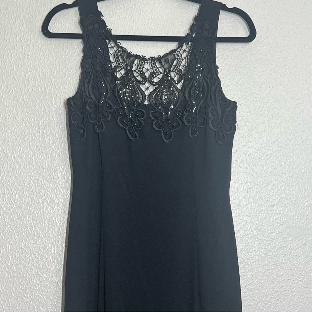Vintage Scott McClintock Dress Black Evening Womens Size 8 Dark Romantic Crochet
